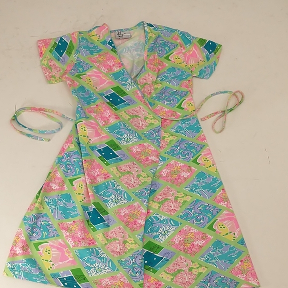 Lilly Pulitzer Cotton Wrap Midi Dress Bright Colorful Print Comfortable Stretch - Picture 9 of 12